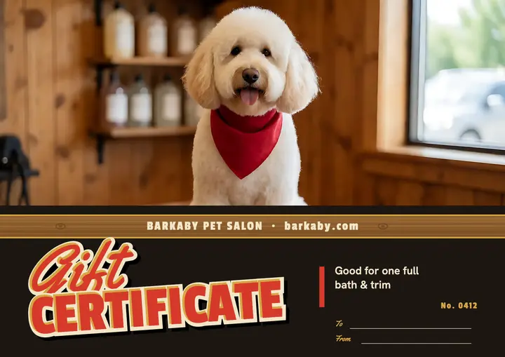 Barkaby bath and trim gift certificate: dog grooming gift certificate template