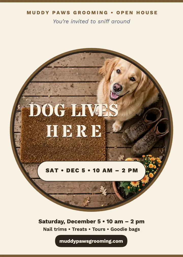 Muddy Paws open house dog mat invitation template