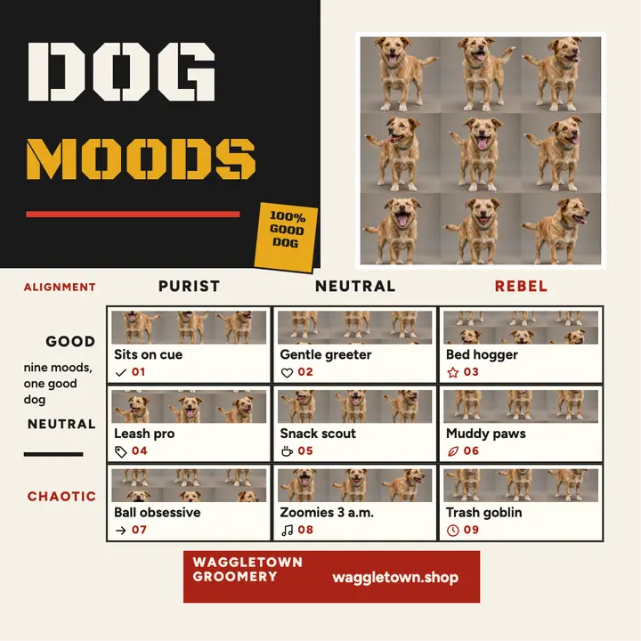 Dog mood alignment chart square: dog mood chart template