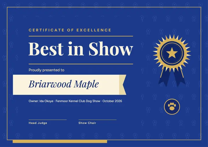 Best in Show certificate template