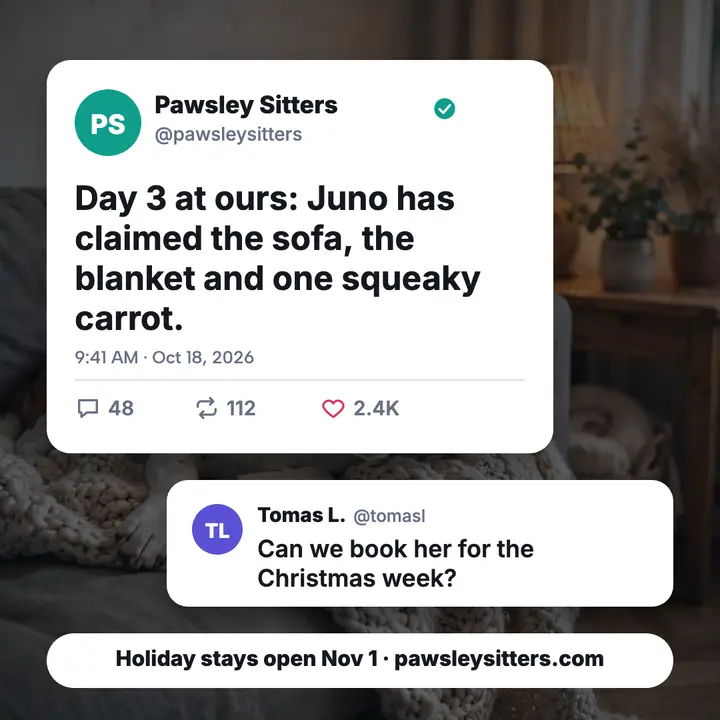 Pawsley Sitters post screenshot card: social post card template