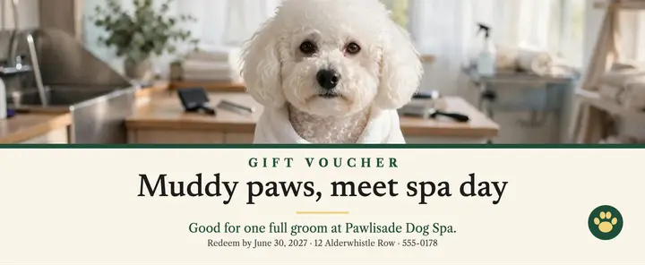 Pawlisade Dog Spa gift voucher: dog grooming gift voucher template