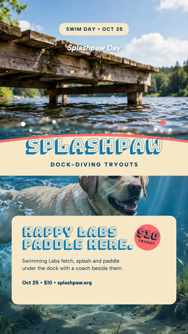 Splashpaw dock-diving swim day story template