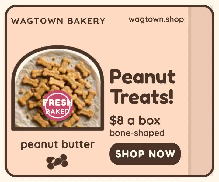 Wagtown Bakery dog treat box ad template