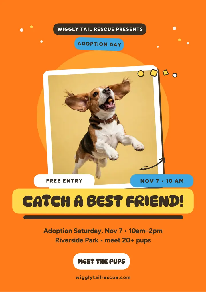 Wiggly Tail treat-catch adoption flyer template