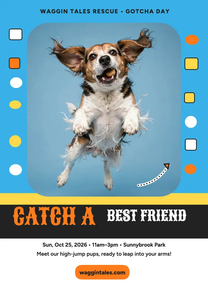 Waggin Tales leap-and-catch adoption invite template