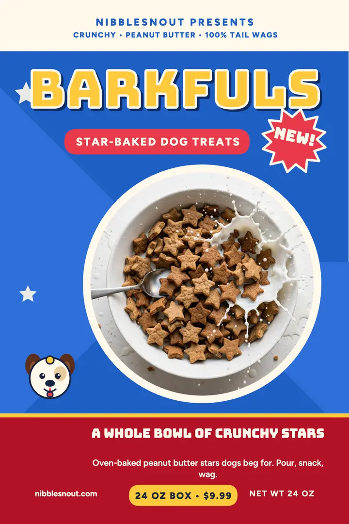Barkfuls cereal-box dog treat poster: dog treat poster template
