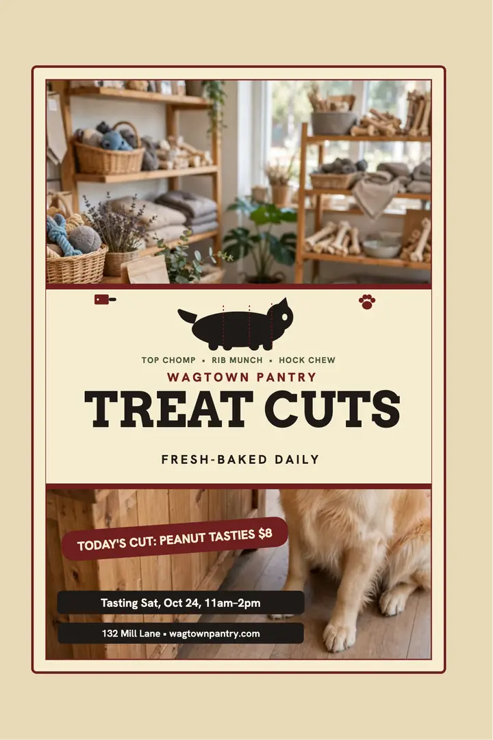 Wagtown Pantry treat cuts chart poster: dog treat poster template