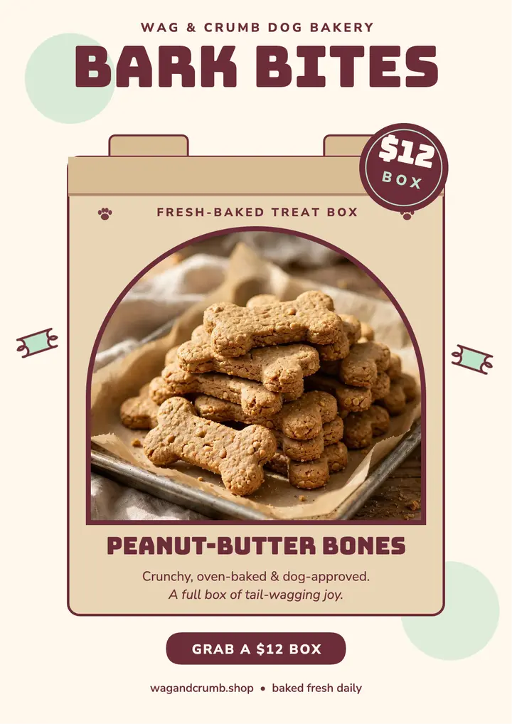 Wag and Crumb bark bites box flyer template