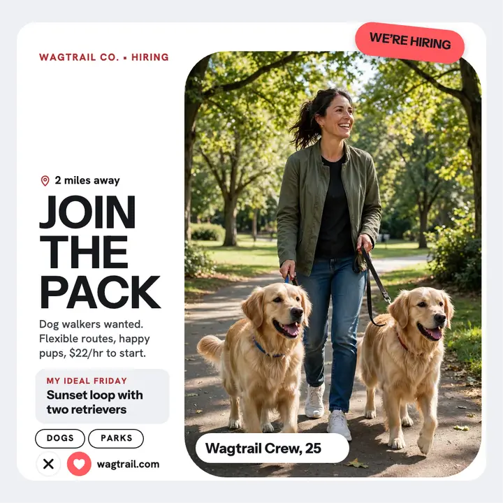 Wagtrail dog walker hiring card: dog walker hiring post template