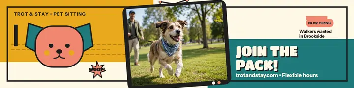 Trot and Stay dog walking crew hiring banner template