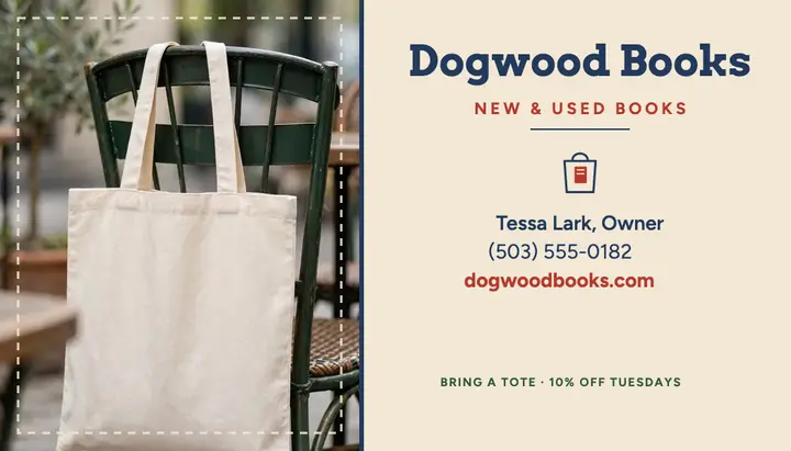Dogwood Books shop card, tote template