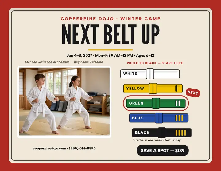 Copperpine Dojo winter belt camp flyer template
