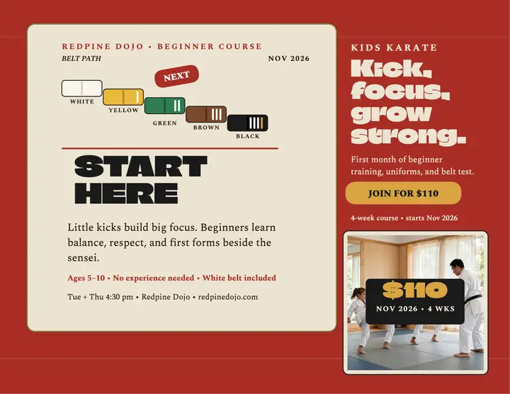 Redpine Dojo beginner course flyer: karate beginner flyer template