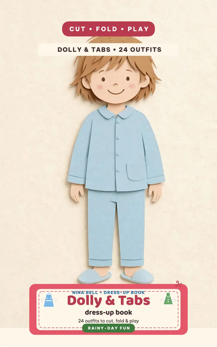 Dolly and Tabs paper doll dress-up book cover template
