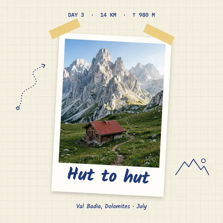Hut to hut Dolomites travel journal template