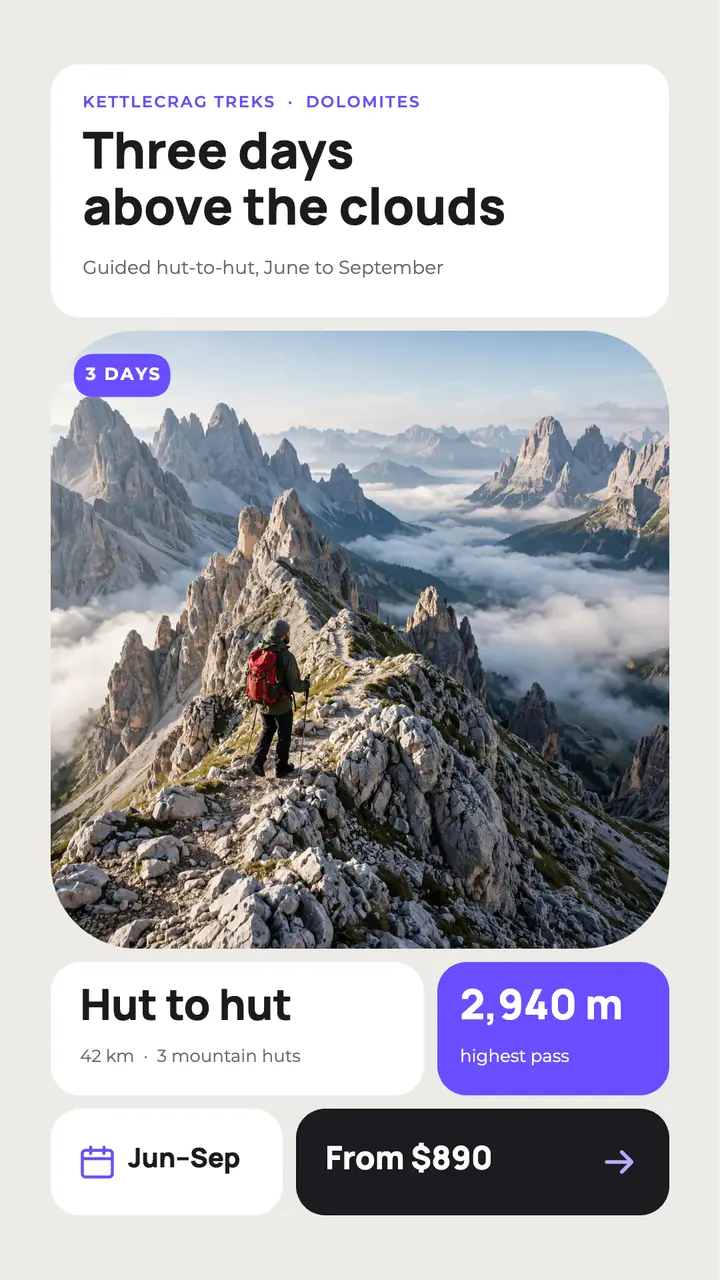 Kettlecrag Treks three-day Dolomites story template