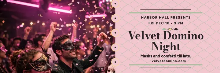 Velvet Domino masquerade DJ header: dj night header template