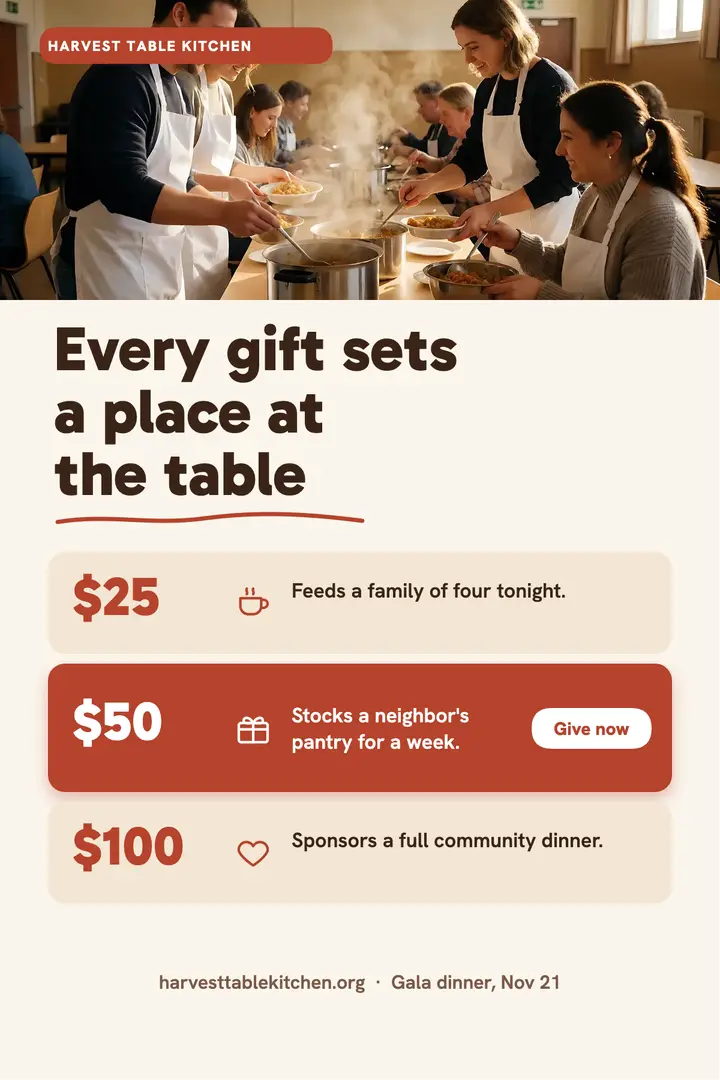 Harvest Table gala donation ladder poster template
