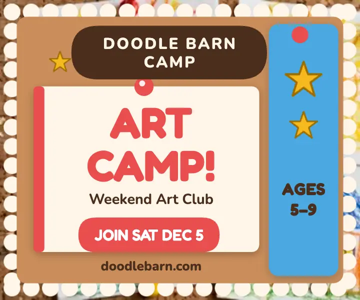 Doodle Barn weekend art camp bulletin ad template