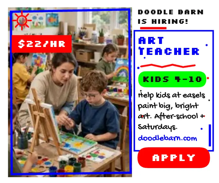 Doodle Barn hiring art teacher ad template