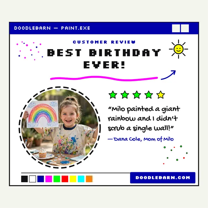 Doodle Barn art party review card template