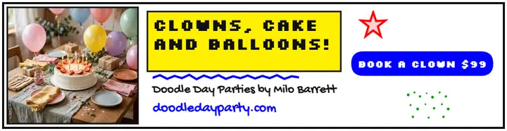 Doodle Day birthday clown billboard: birthday party billboard template