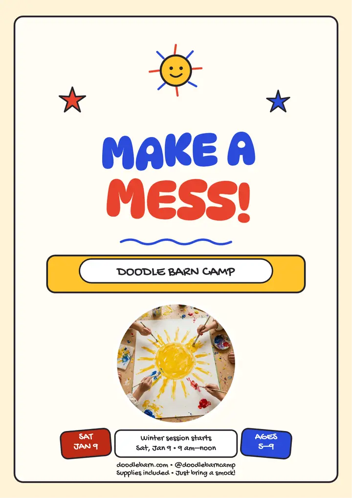 Doodle Barn kids art camp flyer template