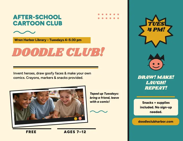 Doodle Club cartoon drawing club flyer template
