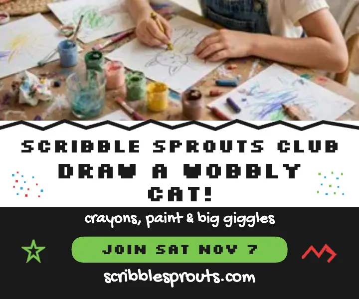 Scribble Sprouts weekend doodle club ad template