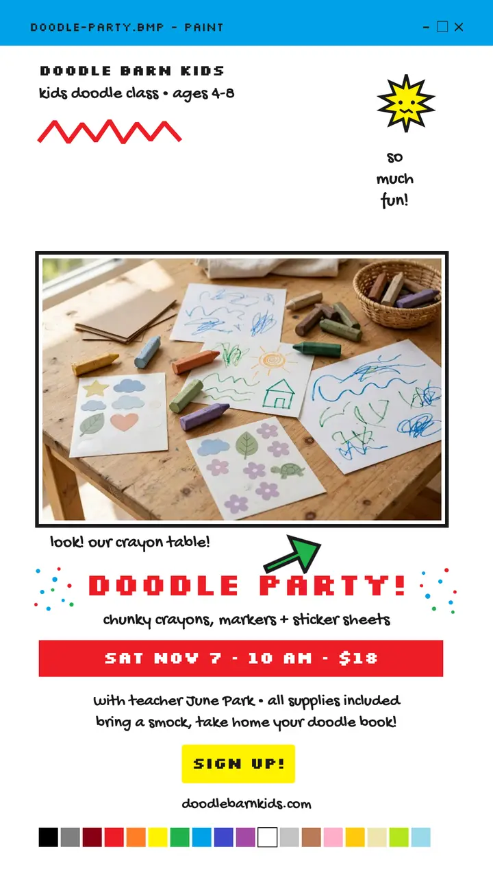 Doodle Barn Kids doodle party story template