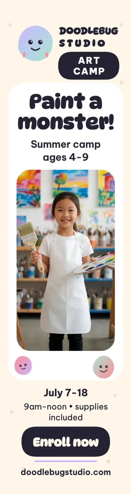 Doodlebug Studio kids art camp skyscraper: art camp ad template