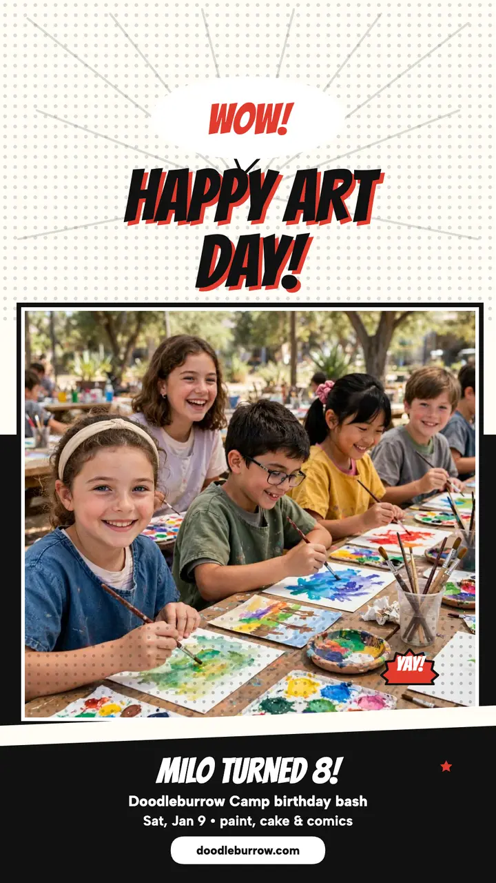 Doodleburrow Camp art birthday story template