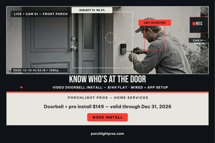 Porchlight Pros doorbell install surveillance postcard template