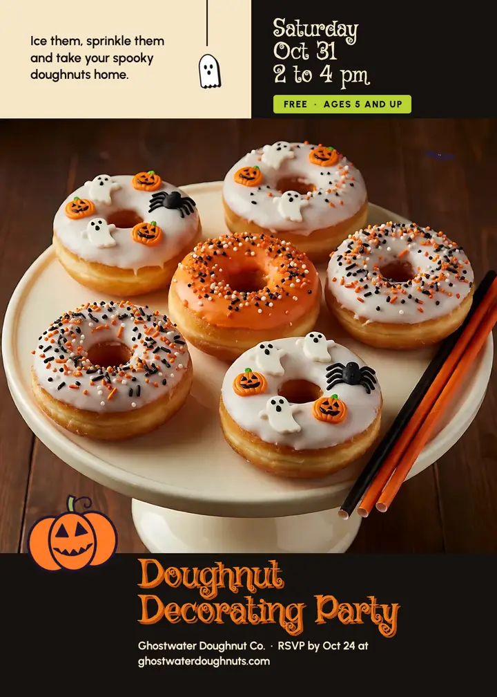 Ghostwater doughnut decorating party invitation, vintage die-cut template