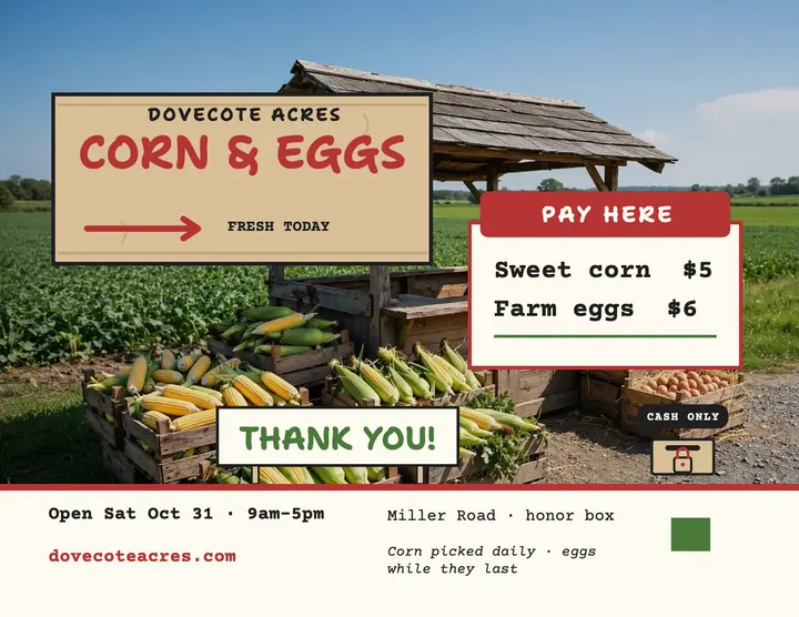 Dovecote Acres roadside stand flyer template