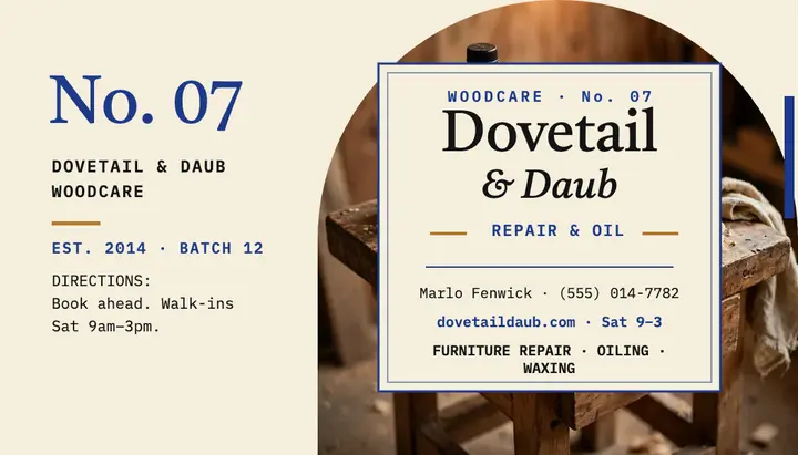 Dovetail and Daub woodcare card template