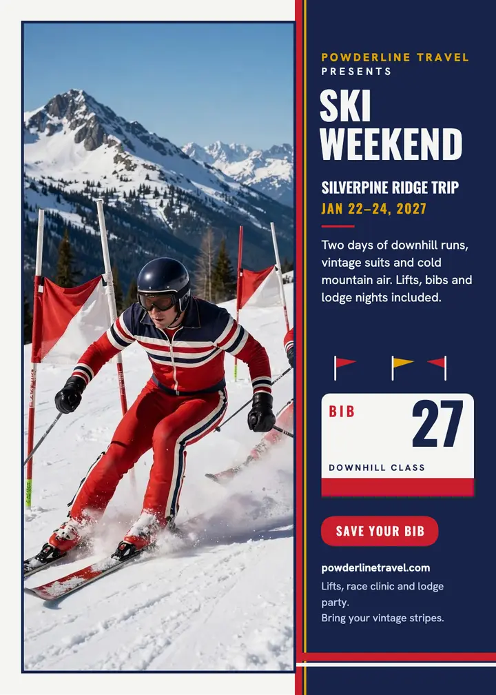Powderline ski weekend invitation: ski trip invitation template