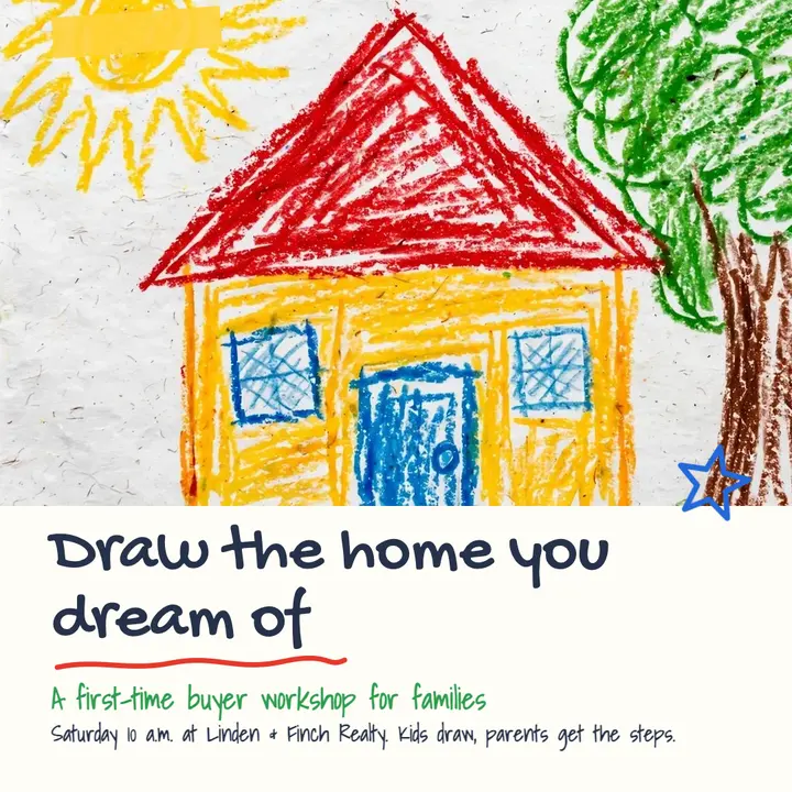 Draw your dream home, crayon doodle workshop post template