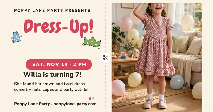 Willa dress-up birthday party post template