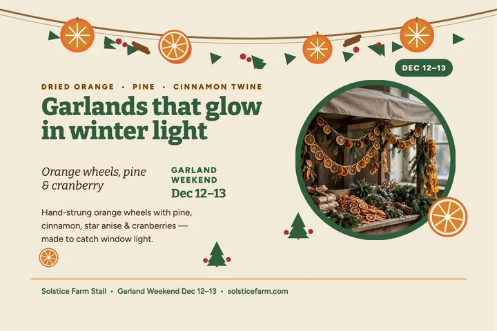 Solstice Farm dried citrus garland postcard template