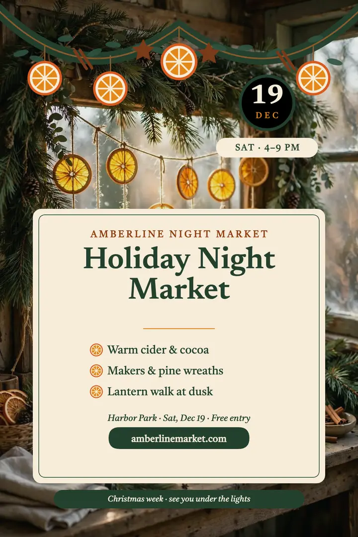 Amberline holiday night market poster template