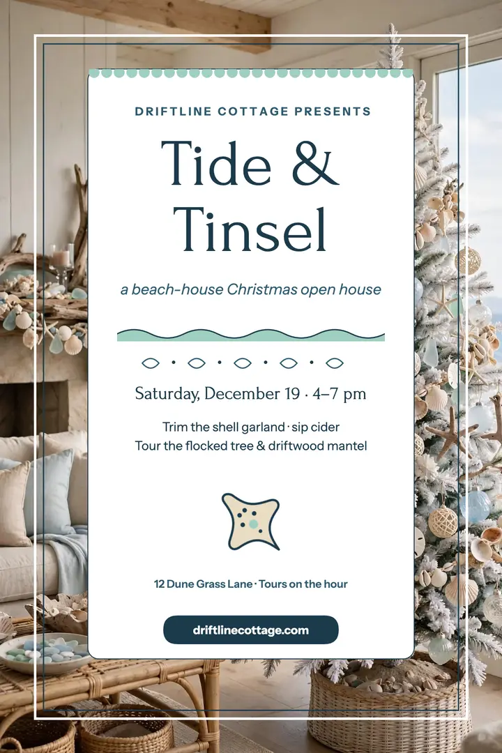 Driftline Cottage coastal Christmas open house poster template