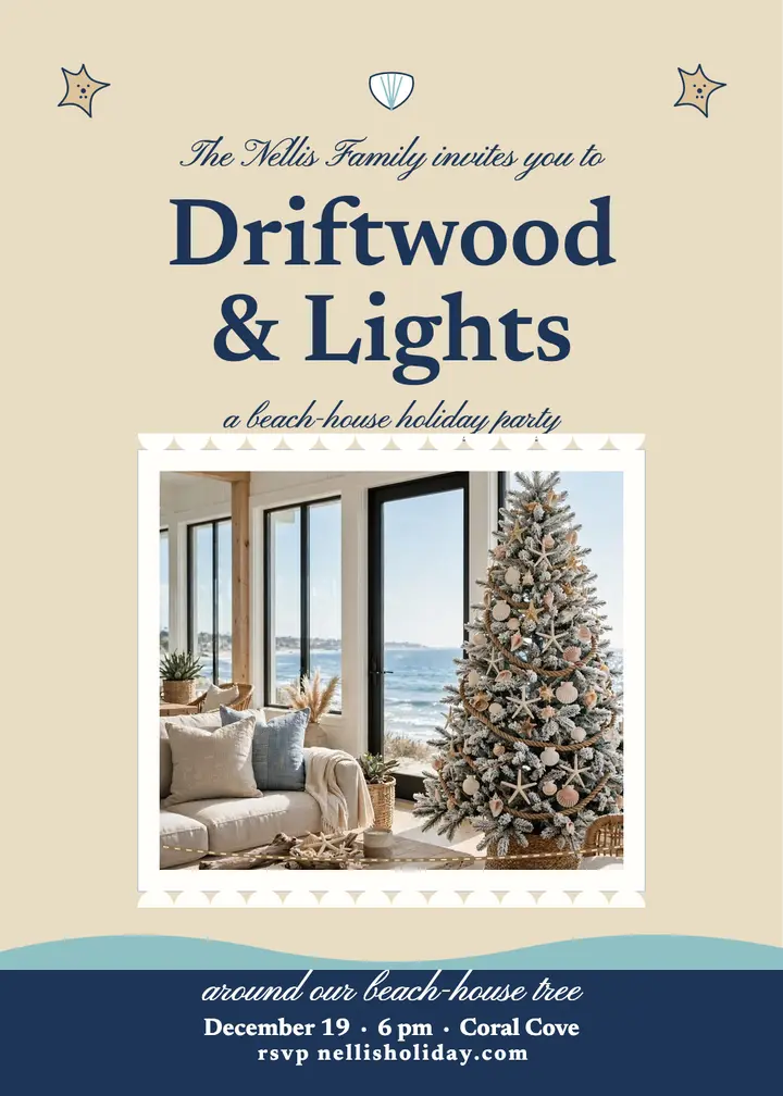 Driftwood and Lights coastal invitation template