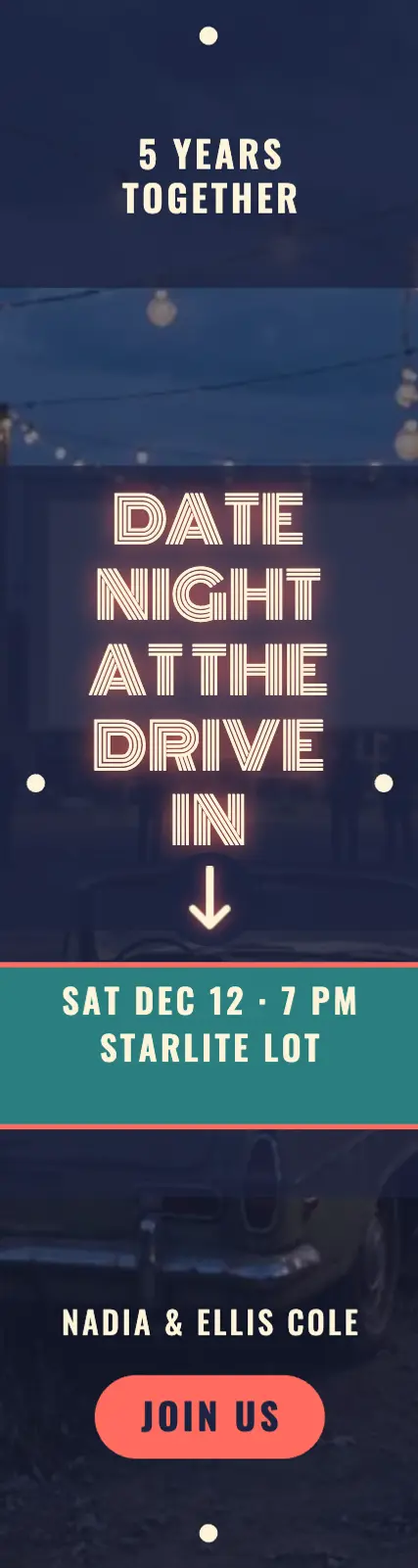 Nadia and Ellis drive-in anniversary ad template