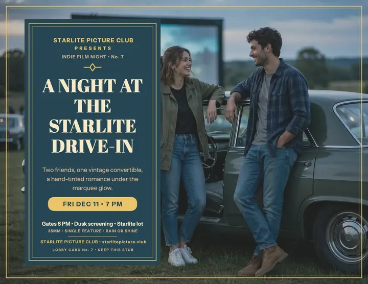 Starlite drive-in movie night flyer template