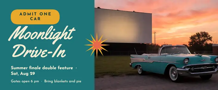 Drive-in movie night ticket, mid-century modern template
