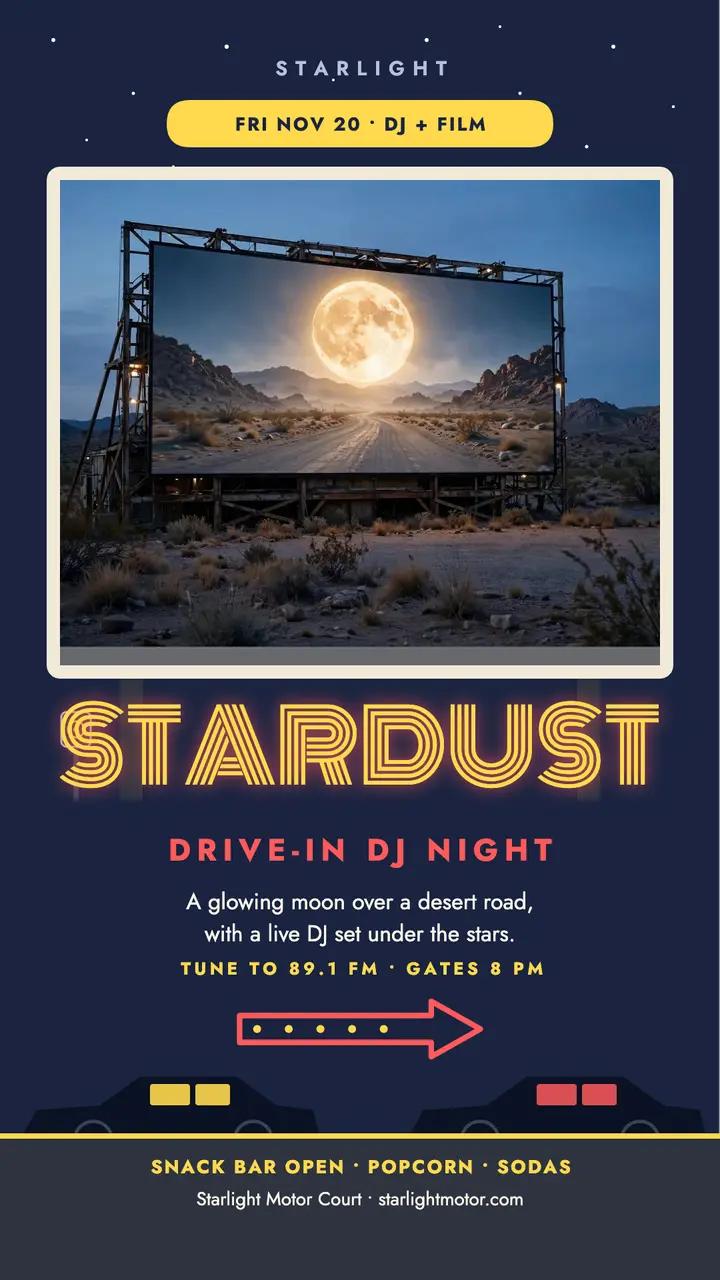 Starlight drive-in DJ night story template