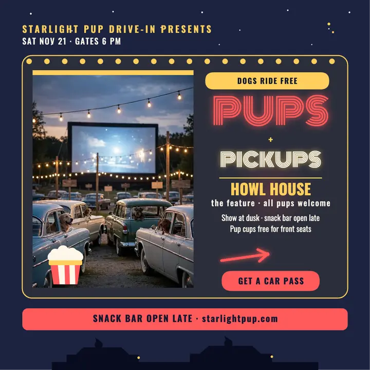 Starlight Pup drive-in movie night post template