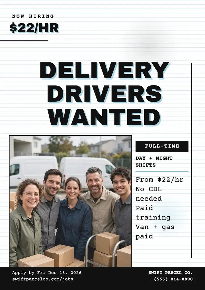 Swift Parcel delivery drivers wanted flyer template